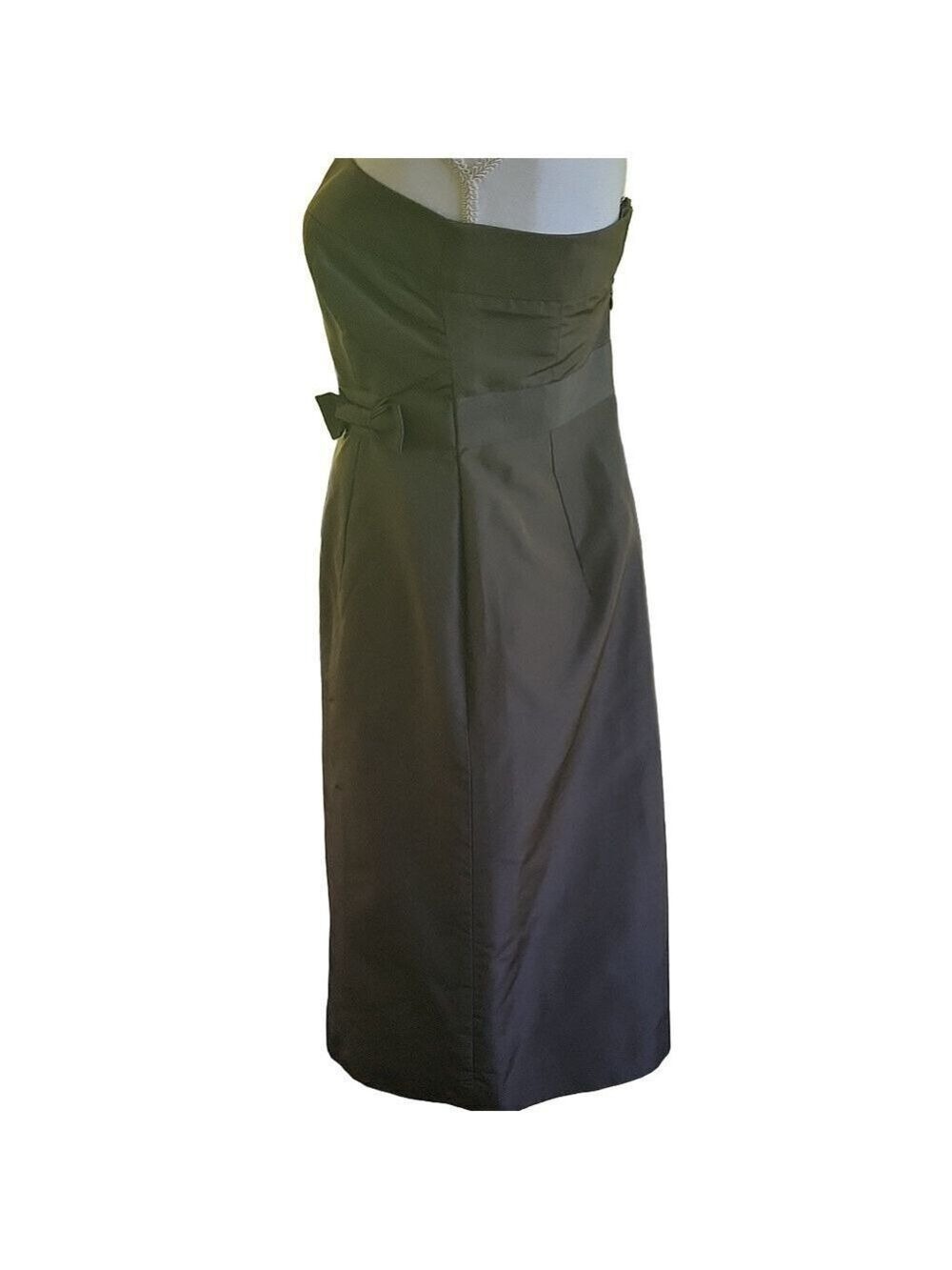 J Crew Emma Women's Silk Dress Size P10 Brown Silk Faille Bow Strapless‎ Zipper - Picture 6 of 12